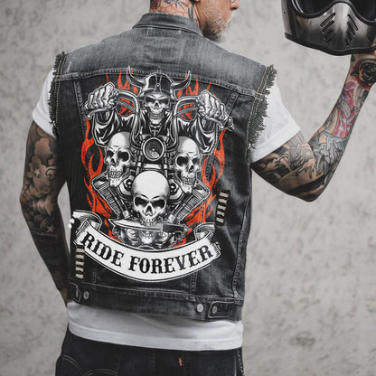 Men's Punk Skull Casual Printed Denim Jacket