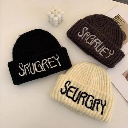 Fashion Monogram Embroidery Wide Brim Knit Hat