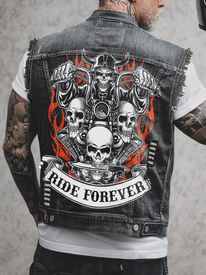 Men's Punk Skull Casual Printed Denim Jacket