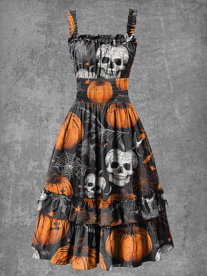 Women's Gothic Halloween Skull Print Suspender Dress