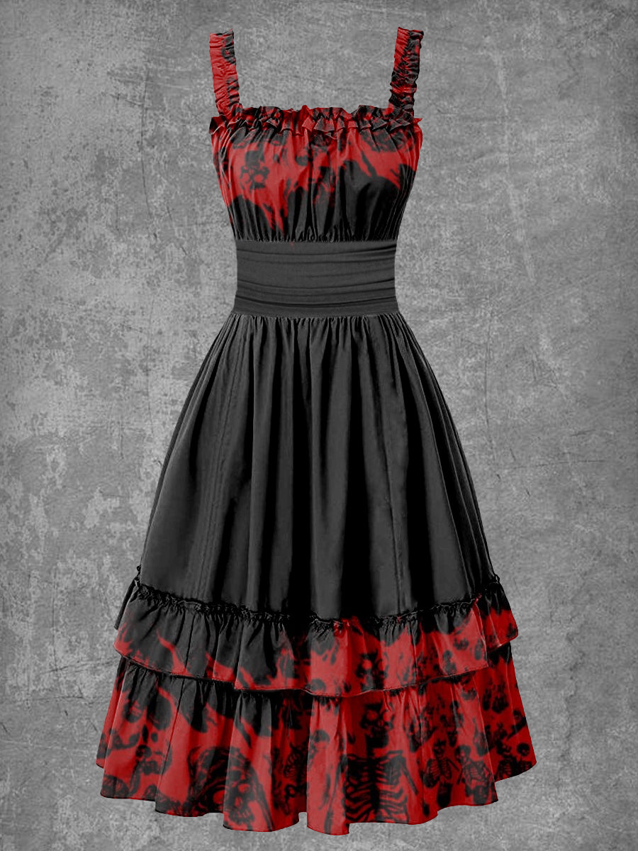 Women's Gothic Halloween Skull Suspender Dress