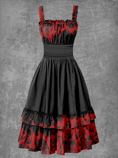 Women's Gothic Halloween Skull Suspender Dress