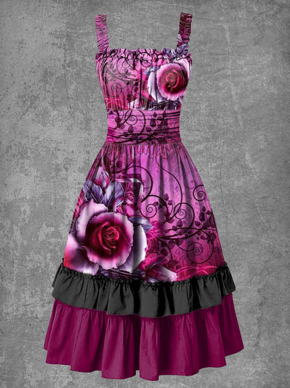 Women's Gothic Halloween Rose Suspender Dress