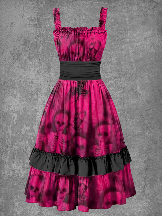 Women's Gothic Halloween Skull Suspender Dress