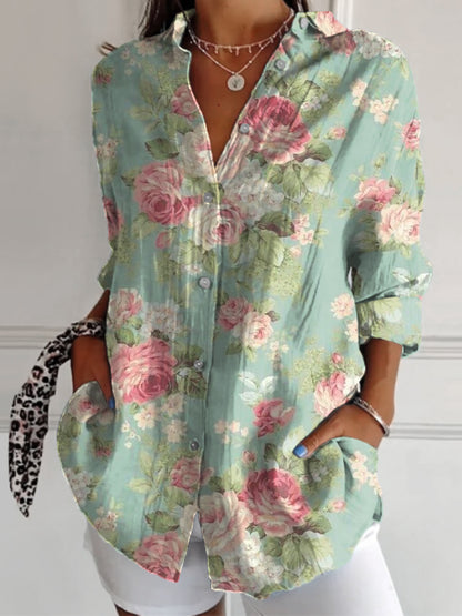 Women's Vintage Floral Print Casual Long Sleeve Shirt