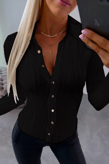 Women's Long-Sleeved Sexy V-Neck Solid Color Shirt