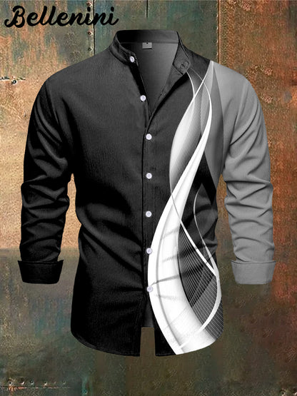 Men's Abstract Geometric Art Print Casual Stand Collar Long Sleeve Shirt