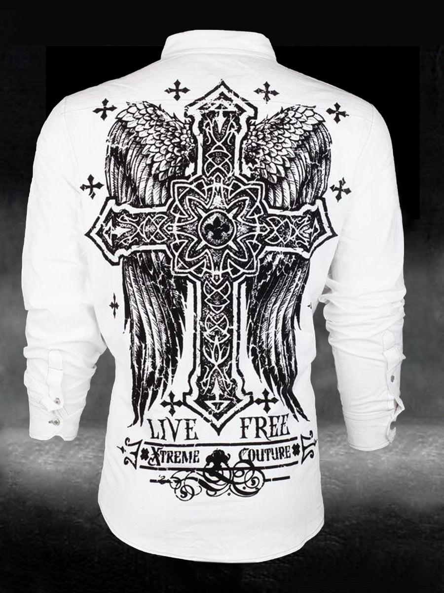 Men's Retro Wings Faith Printed Casual Long Sleeve Shirt