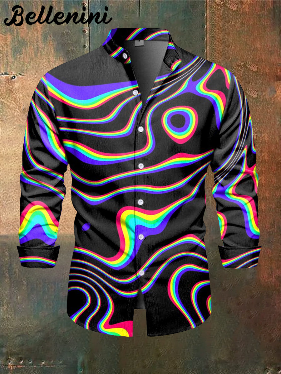 Men's Rainbow Light Effect Art Print Casual Stand Collar Long Sleeve Shirt