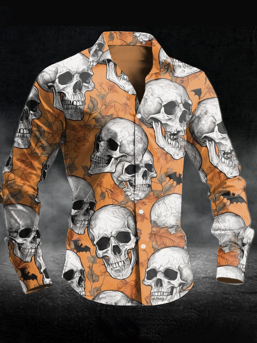 Men's Skull Print Casual Long Sleeve Shirt