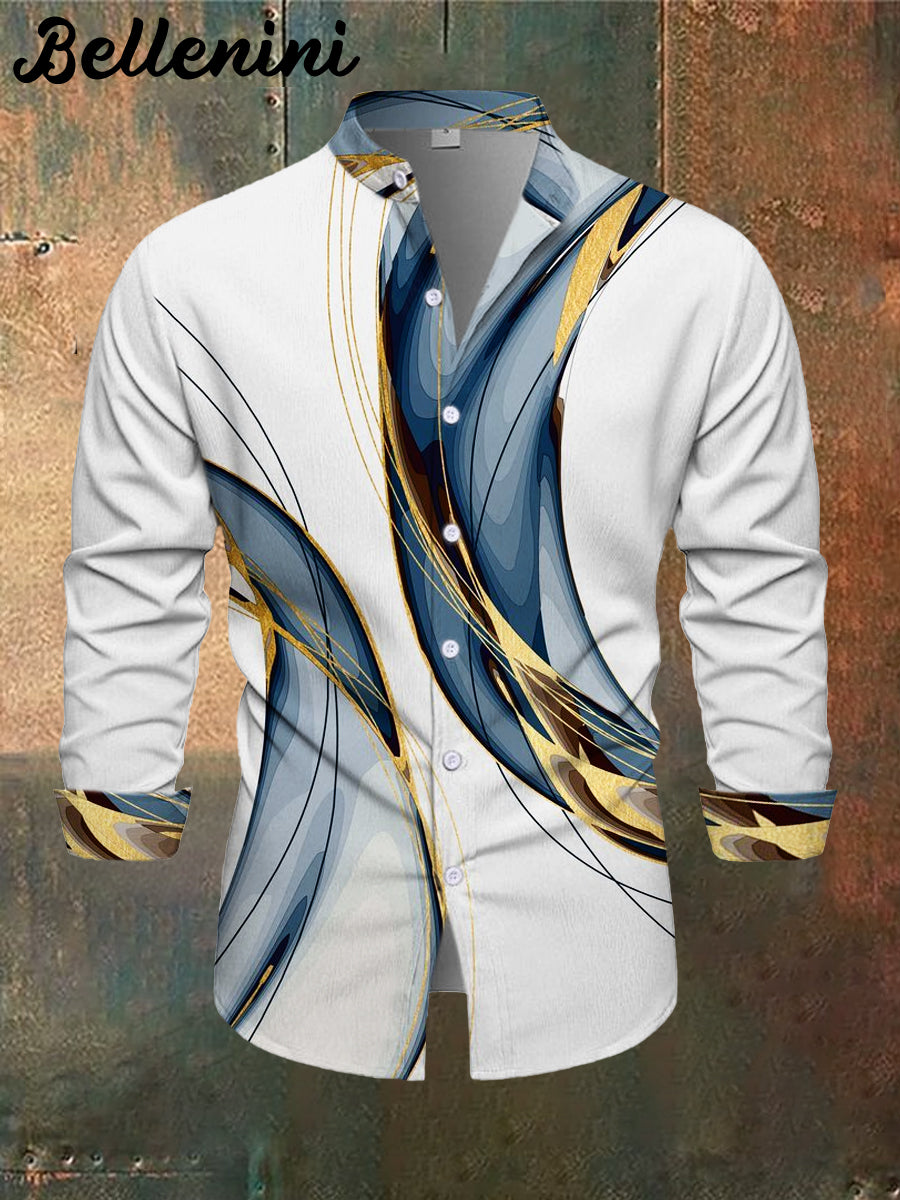 Men's Abstract Geometric Art Print Casual Stand Collar Long Sleeve Shirt