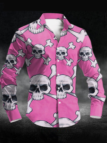 Men's Skull Print Casual Long Sleeve Shirt