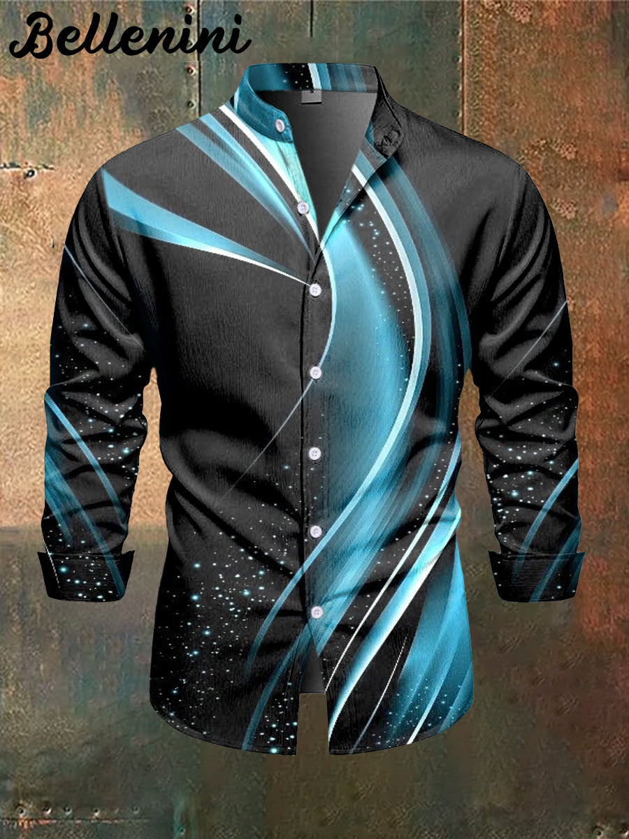 Men's Light Effect Graphic Printed Casual Stand Collar Long Sleeve Shirt