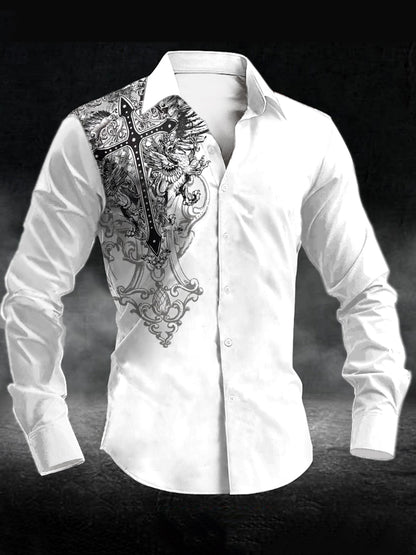 Men's Retro Wings Faith Printed Casual Long Sleeve Shirt