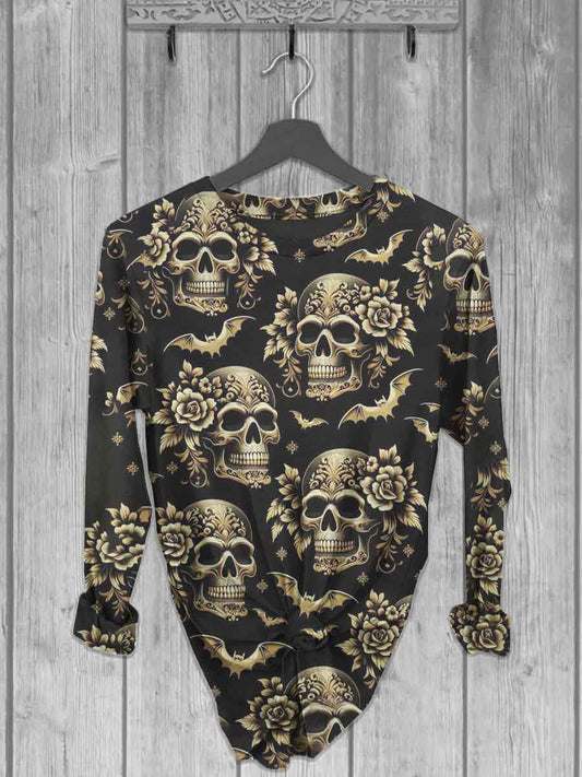 Unisex Halloween Skull Print Casual Long Sleeve T-Shirt