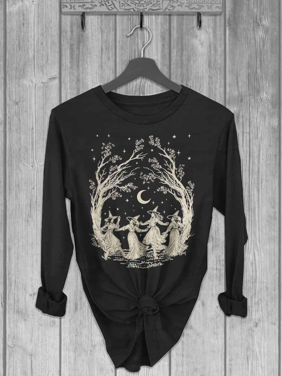 Unisex Halloween Witch Print Casual Long Sleeve T-Shirt