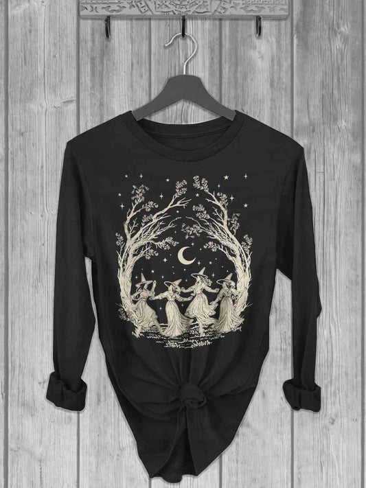 Unisex Halloween Witch Print Casual Long Sleeve T-Shirt