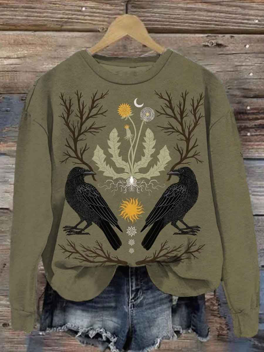 Unisex Raven Print Casual Sweatshirt