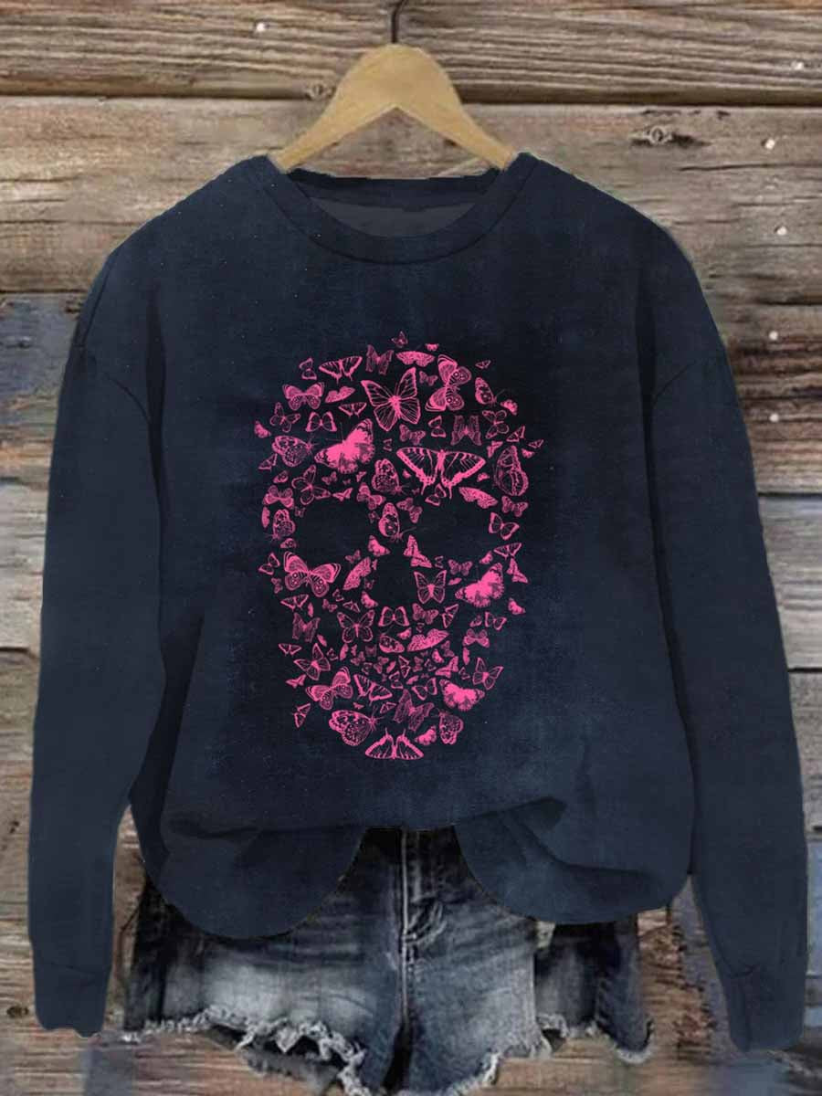 Unisex Butterfly And Skull Print Casual Sweatshirt