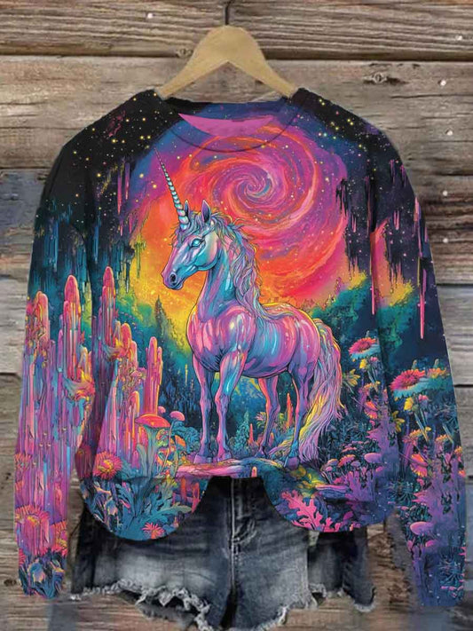 Unisex Colorful Unicorn Print Casual Sweatshirt