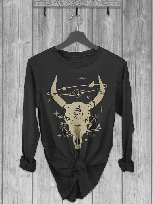 Unisex Abstract Horn Print Casual Long Sleeve T-Shirt