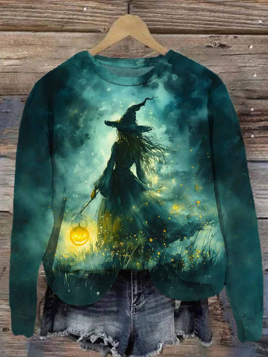 Unisex Halloween Witch Print Casual Sweatshirt