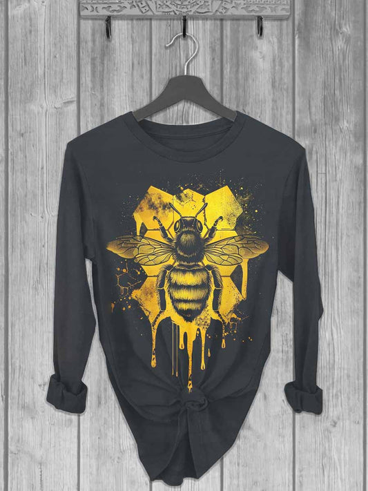 Unisex Gold Bee Print Casual Long Sleeve T-Shirt