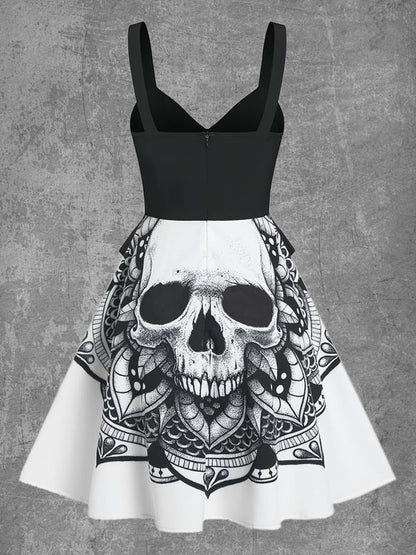 Women's Skull Print Sexy Suspender Mini Skirt