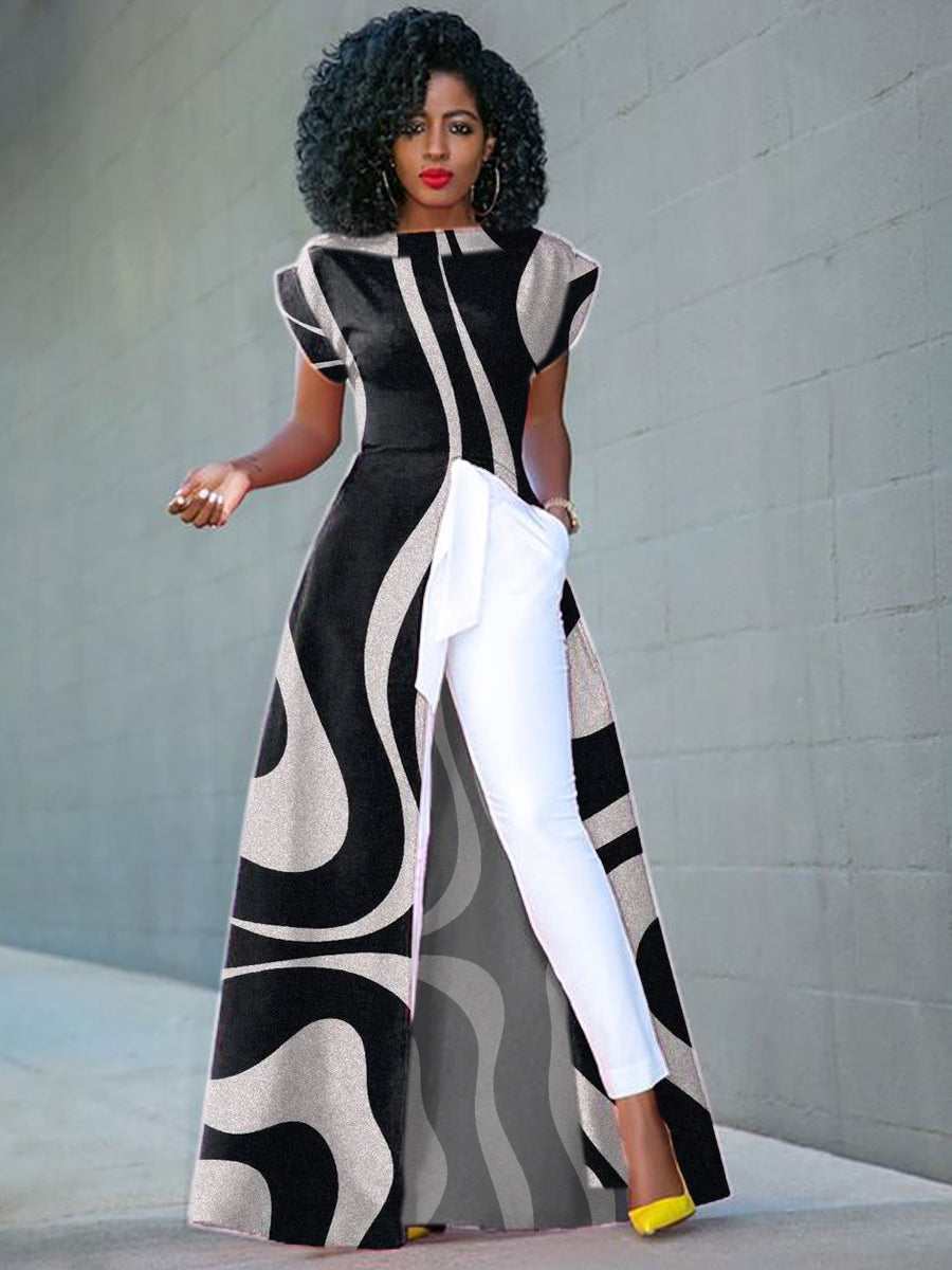 Women's Geometric Print Fashion Slit Dress