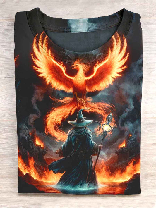 Unisex Halloween Gandalf Phoenix Print Casual T-Shirt