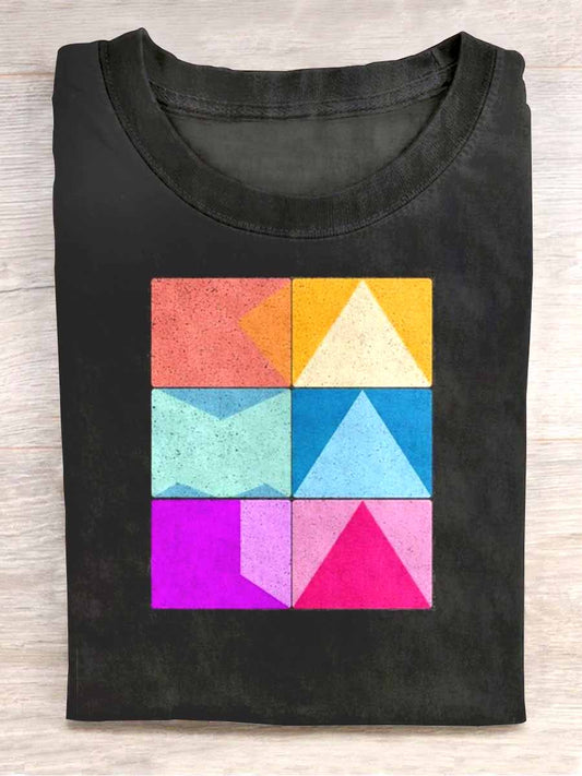 Unisex Colorful Abstract Irregular Building Block Printed Casual T-shirt