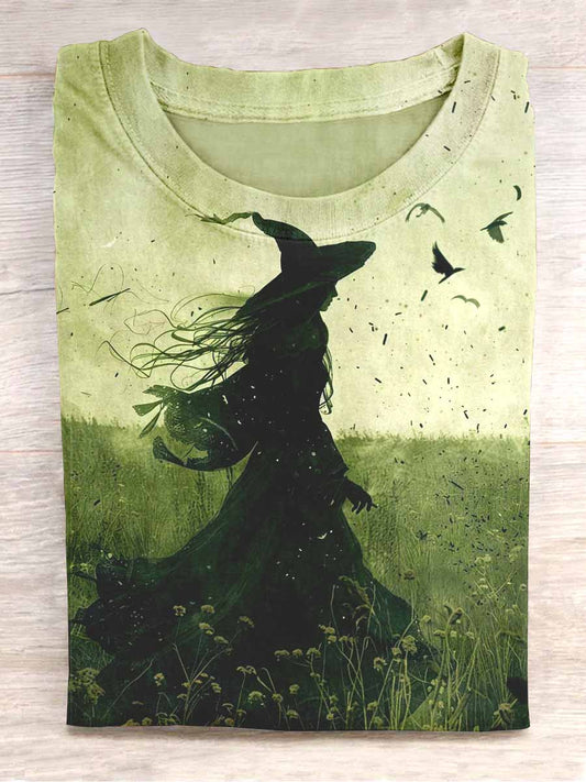 Unisex Halloween Witch Print Casual T-Shirt