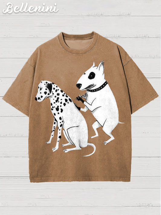 Unisex Retro Funny Dog Print Casual Cotton Short Sleeve T-Shirt