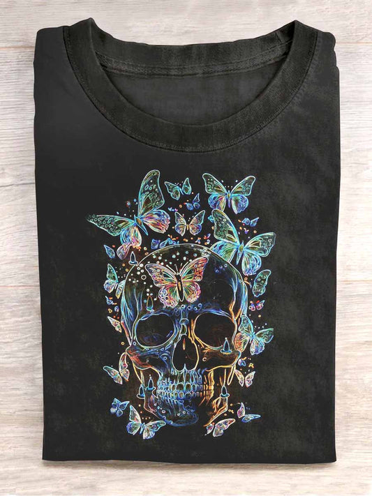 Unisex Skull Butterfly Print Casual T-Shirt