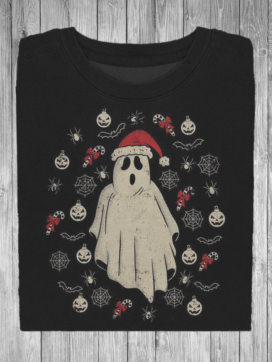 Unisex Ghost Christmas Print Casual Sweatshirt