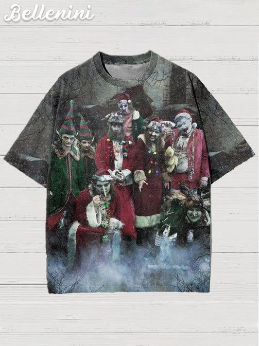 Unisex Vintage Horror Halloween Christmas Graphic Printed Casual Cotton Short Sleeve T-Shirt