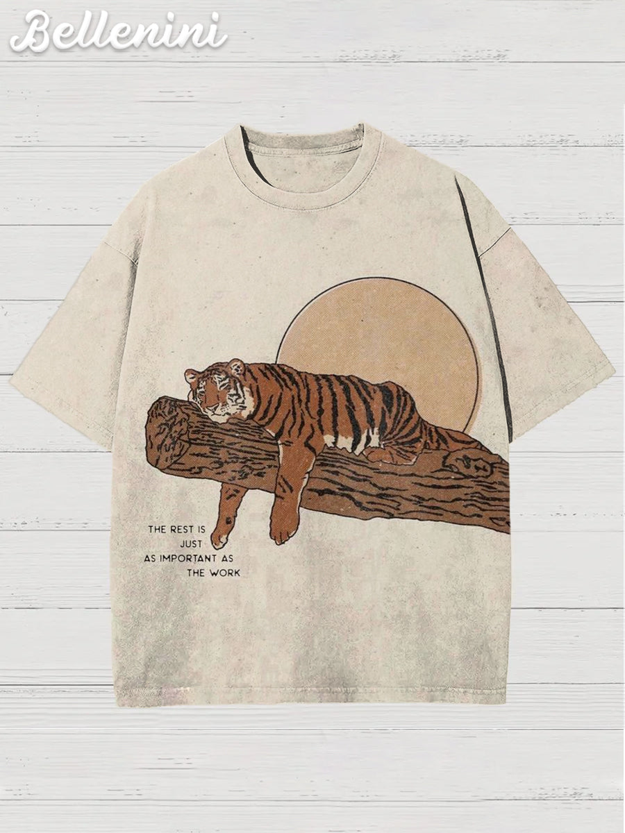 Unisex Retro Funny Tiger Printed Casual Cotton Short Sleeve T-Shirt