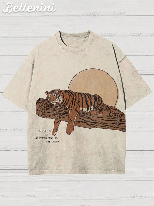 Unisex Retro Funny Tiger Printed Casual Cotton Short Sleeve T-Shirt