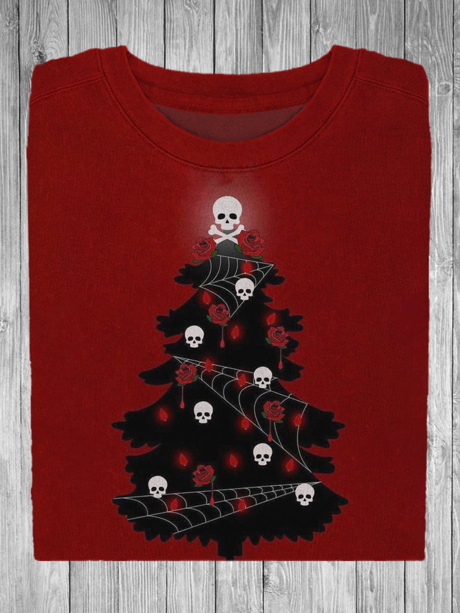 Unisex Skull Christmas Tree Print Casual Sweatshirt