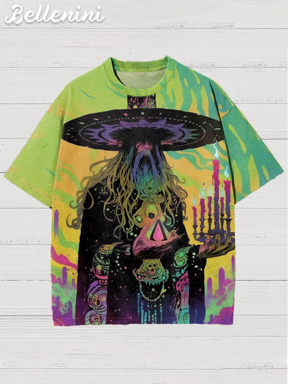 Unisex Vintage Wizard Printed Casual Cotton Short Sleeve T-Shirt