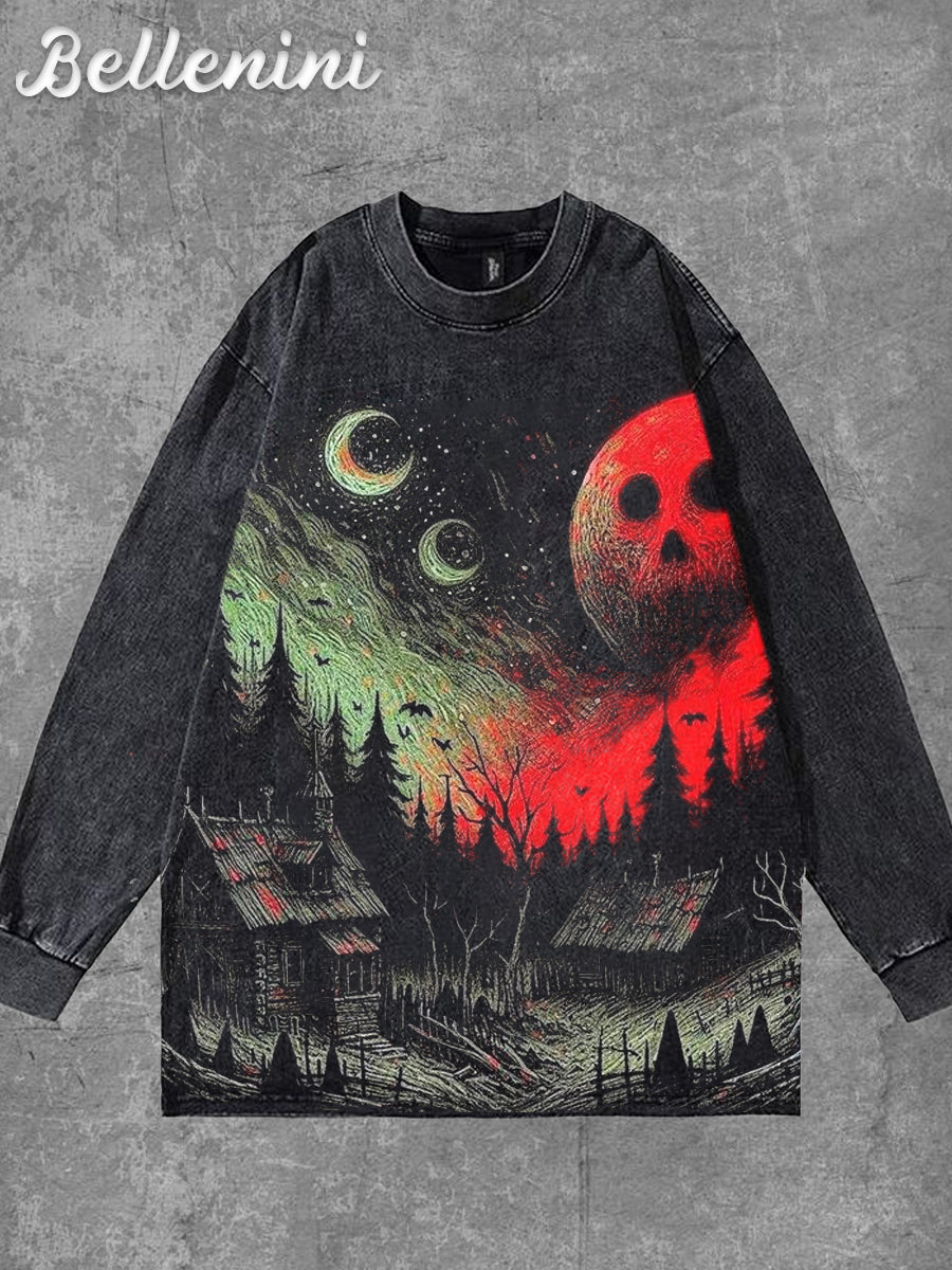 Unisex Vintage Halloween Horror Graphic Printed Casual Cotton Long Sleeve T-Shirt