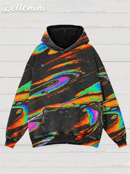 Unisex Retro Colorful Art Illustration Printed Casual Hoodie