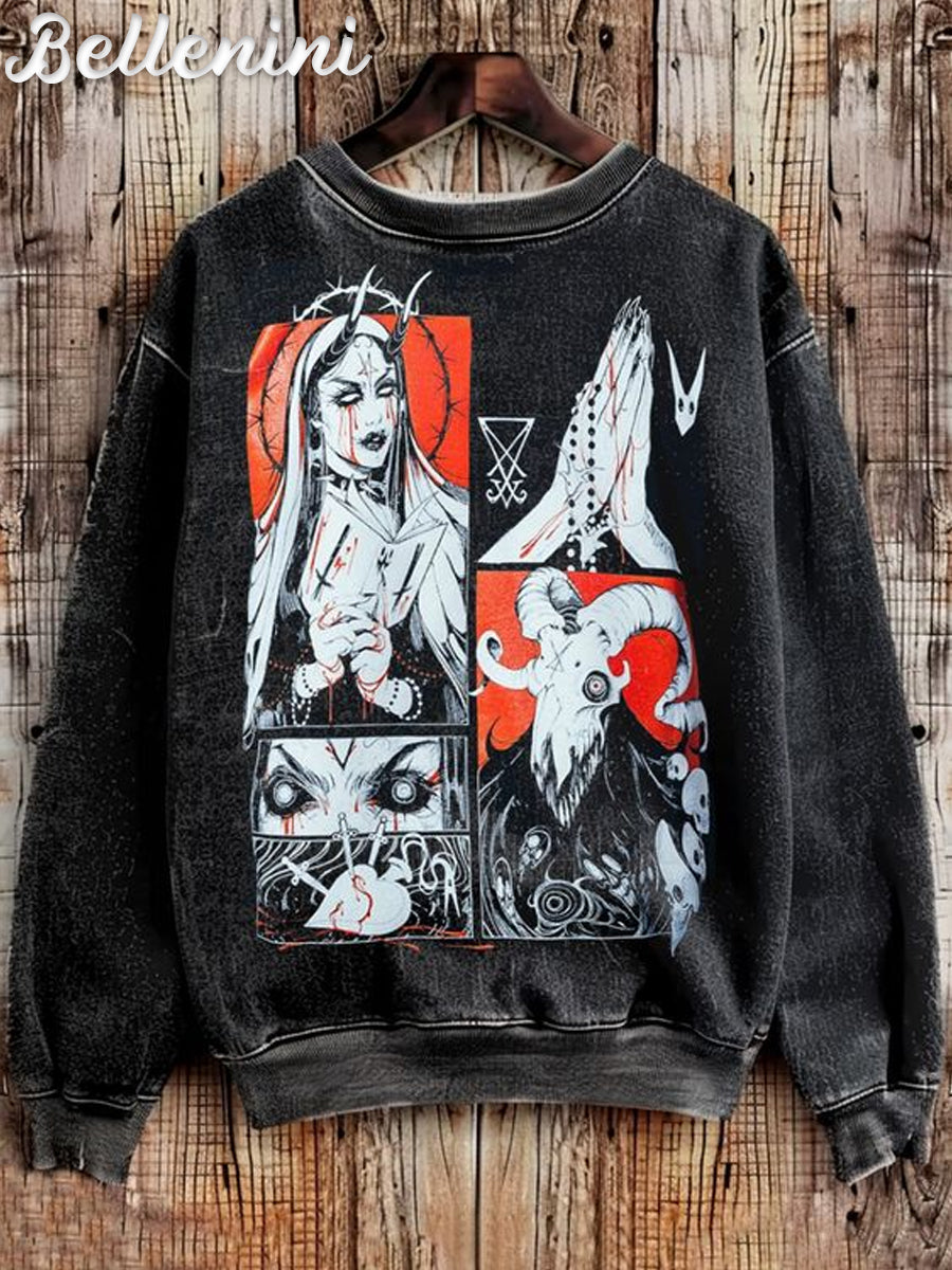 Unisex Vintage Halloween Wizard Graphic Print Casual Sweatshirt