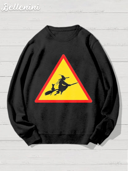 Unisex Funny Halloween Witch Print Casual Crew Neck Sweatshirt