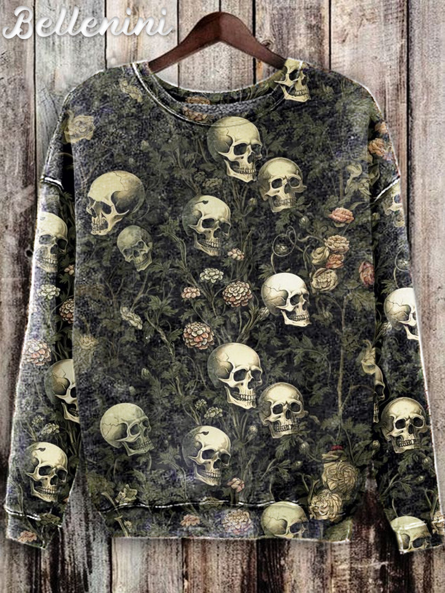 Unisex Vintage Halloween Skull Graphic Print Casual Sweatshirt