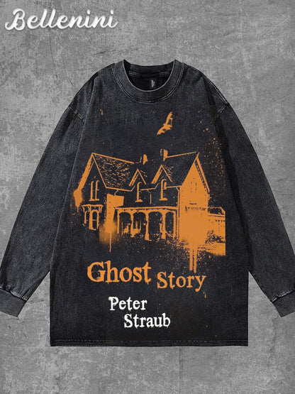 Unisex Vintage Halloween Ghost Story Graphic Print Casual Cotton Long Sleeve T-Shirt