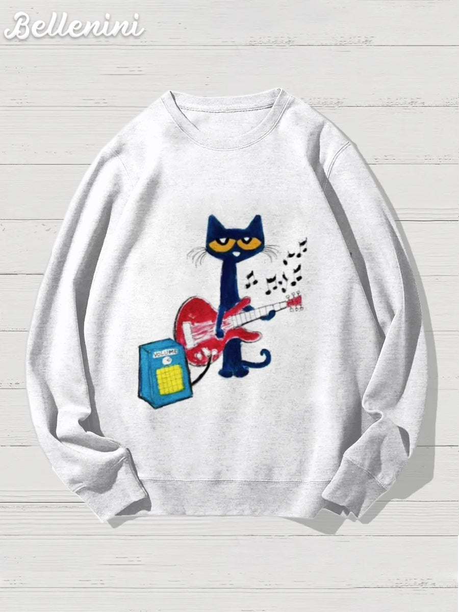 Unisex Funny Cat Print Casual Crewneck Sweatshirt