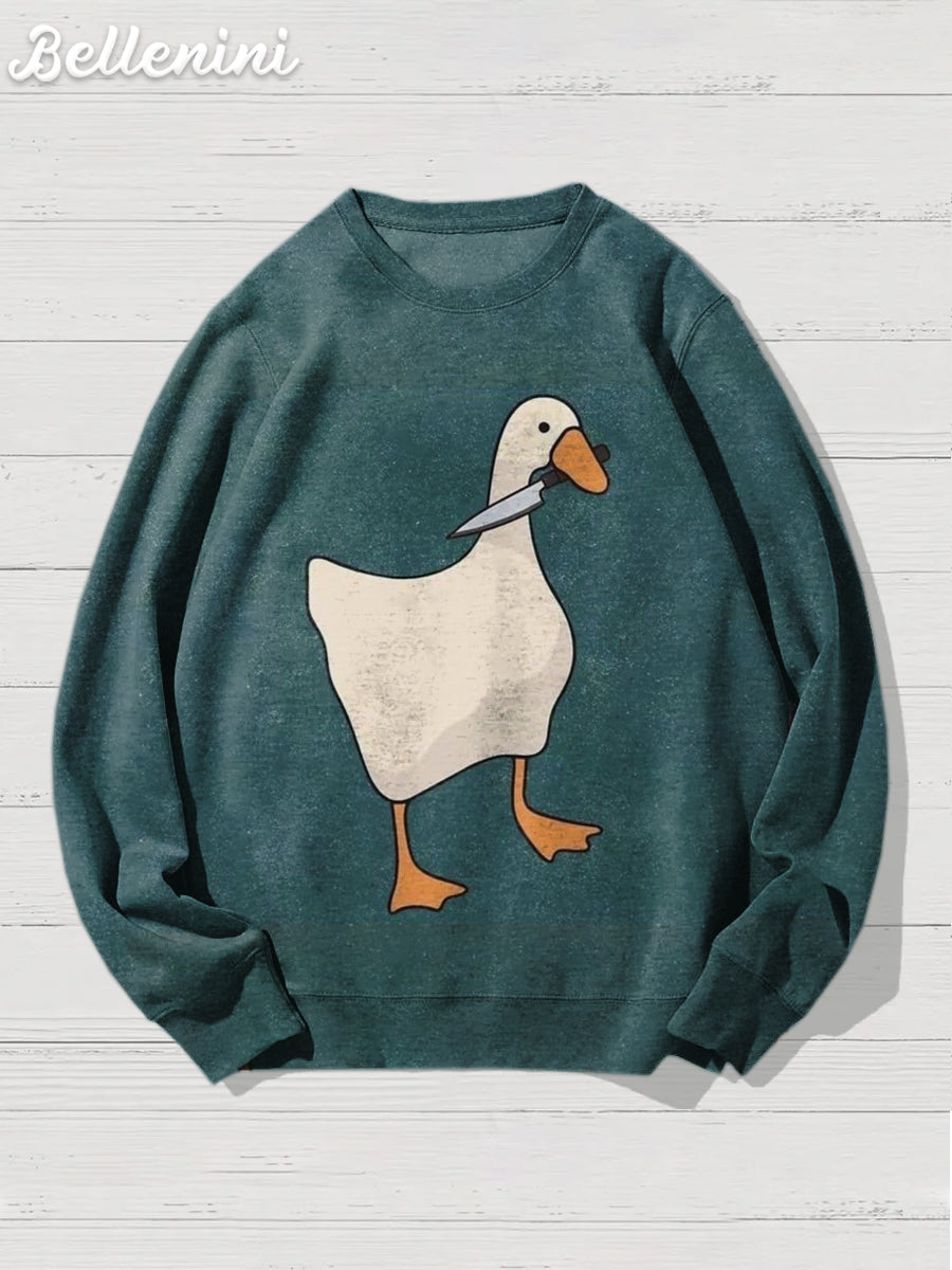 Unisex Funny Duck Print Casual Crewneck Sweatshirt