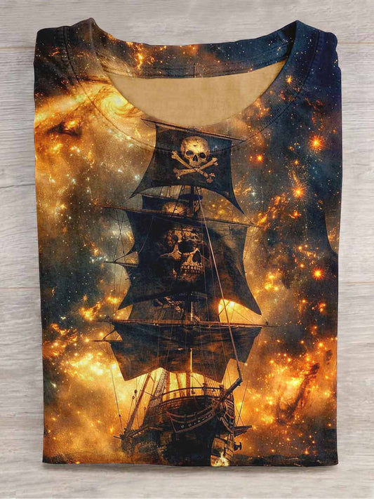 Unisex Pirate Ship Print Casual T-Shirt