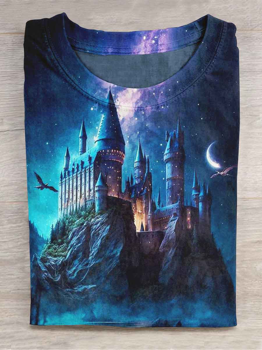 Unisex Harry Potter Castle Print Casual T-Shirt